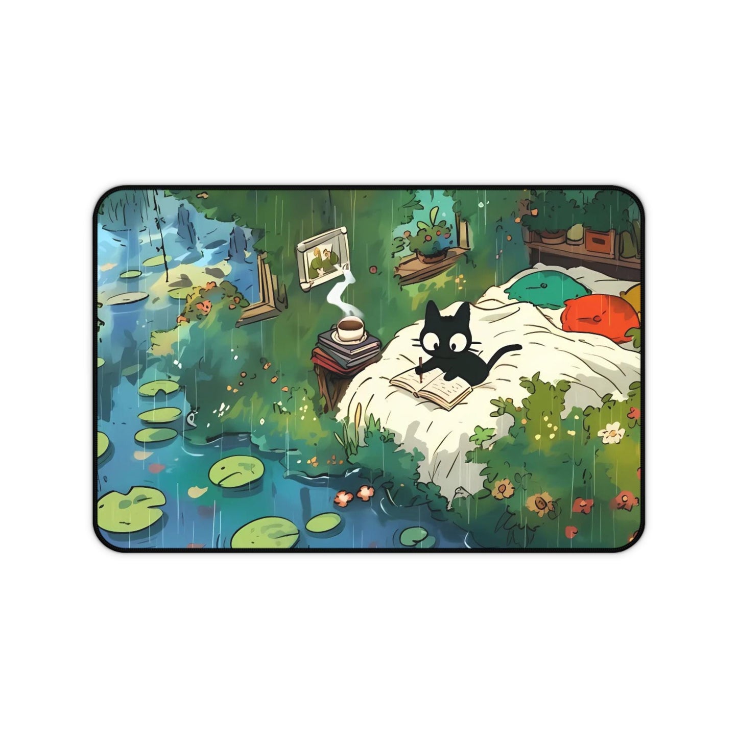 Ghibli Cat Desk Mat: Cozy Anime Office Decor, 24x14"