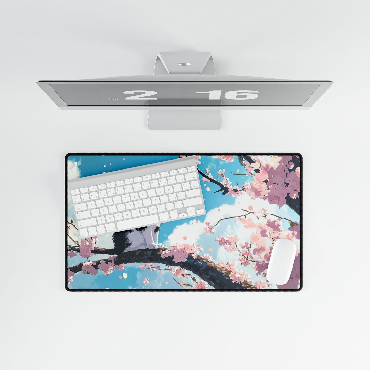 Cute Desk Mat, Anime Desk Mat, Sakura Cat Desk Mat, Aesthetic Desk Mat, Office Decor, Desk Decor, Cute Mousepad, Flowers Desk Mat