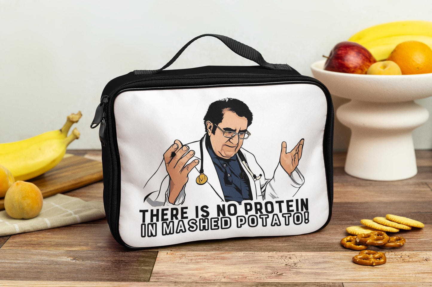 Funny Insulated Lunch Bag: "No Protein in Mashed Potato!"