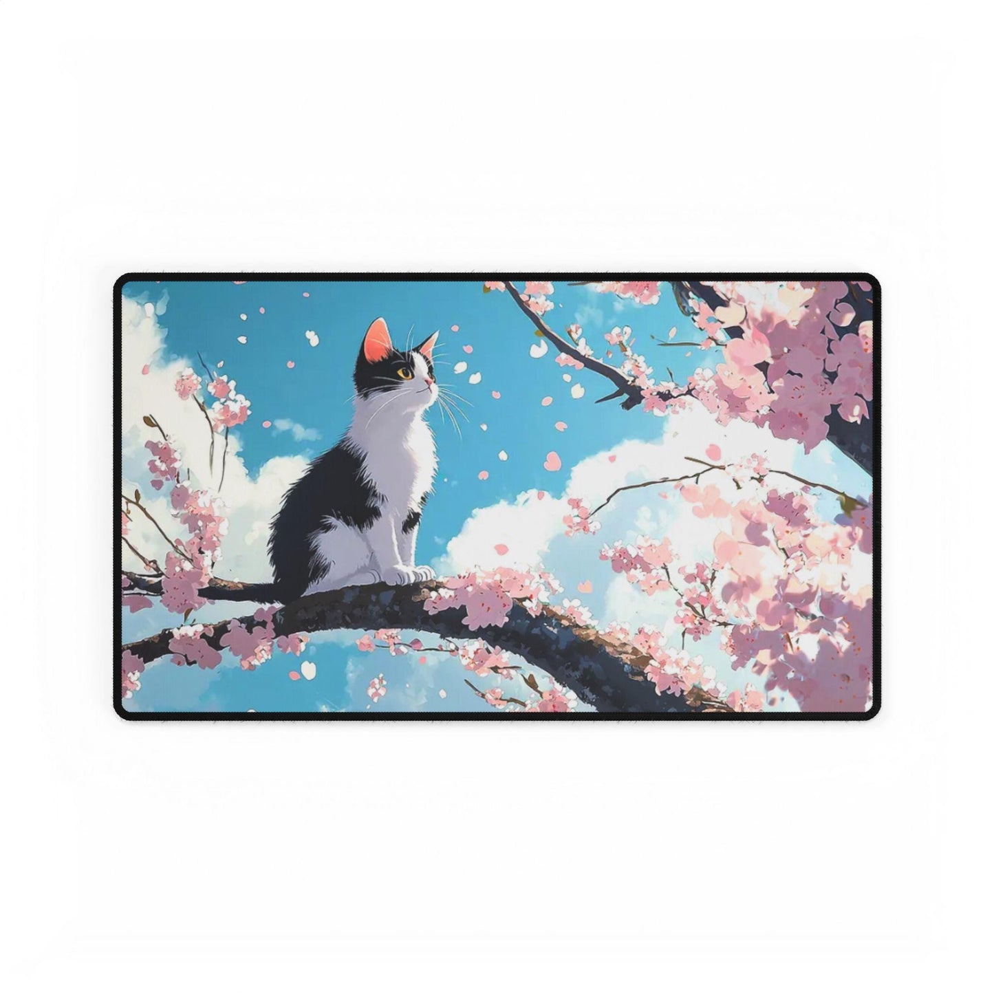Cute Desk Mat, Anime Desk Mat, Sakura Cat Desk Mat, Aesthetic Desk Mat, Office Decor, Desk Decor, Cute Mousepad, Flowers Desk Mat