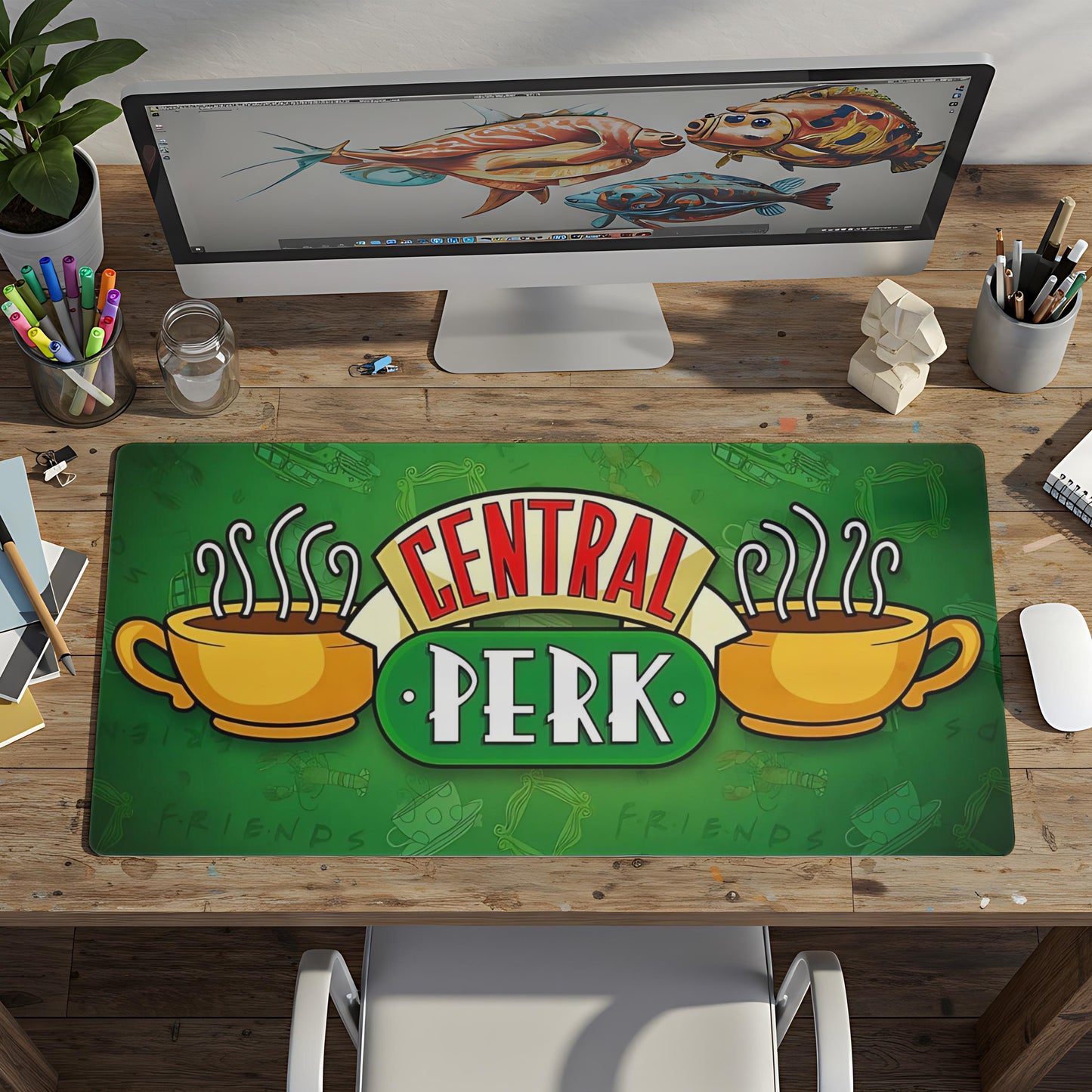 Central Perk Desk Mat: Friends TV Show, Non-Slip Office Decor (24x14 in.), Large Desk Mat, Cute Desk Mat