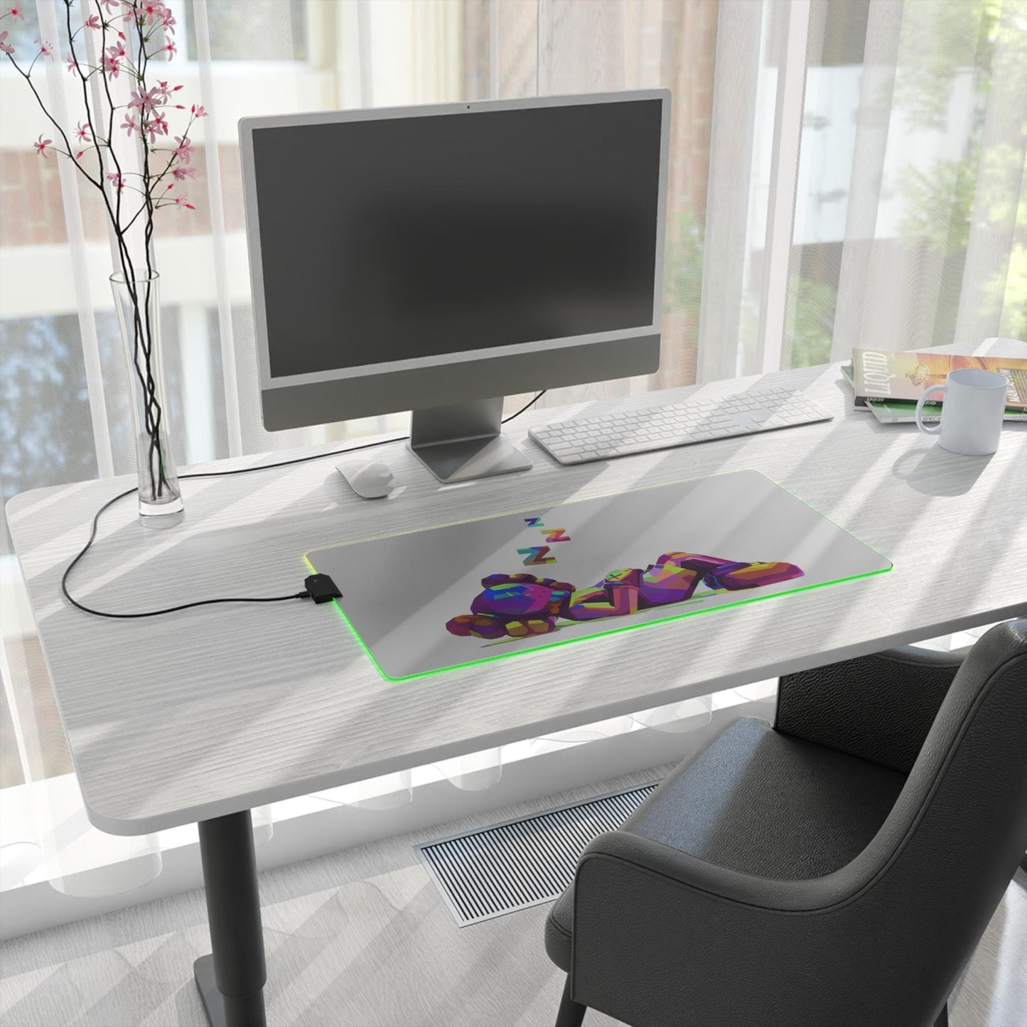 RGB LED Gaming Desk Mat: Colorful Low-Poly Design (24x14 in.), Game Room Decor, Cute Desk Mat