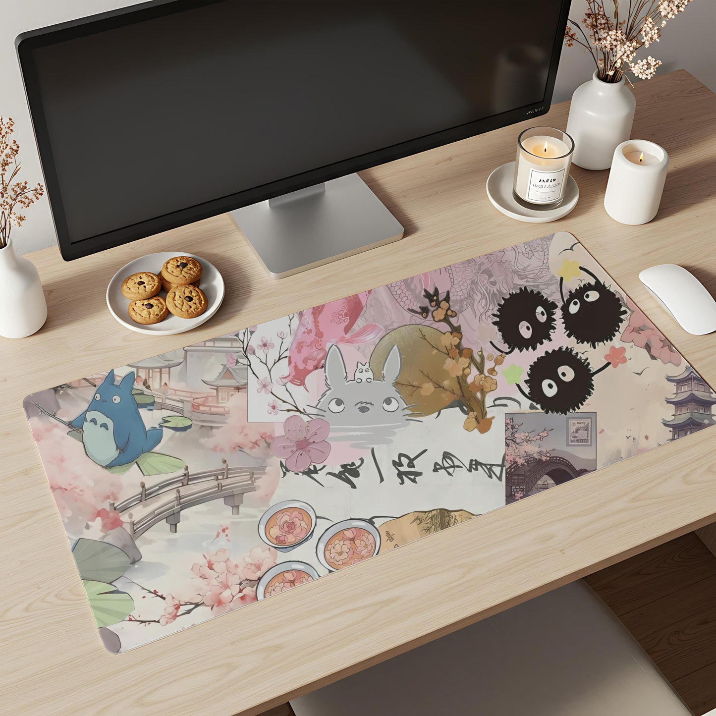 Ghibli Desk Mat: Cozy Black Cat Anime Office Decor