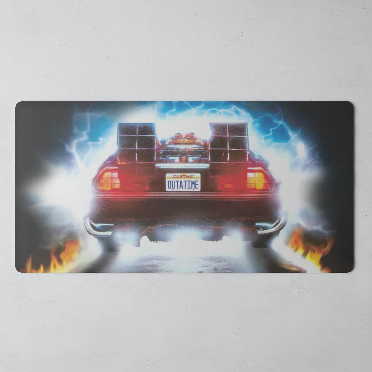 Retro Time-Traveling Car Desk Mat: Sci-Fi Office Decor